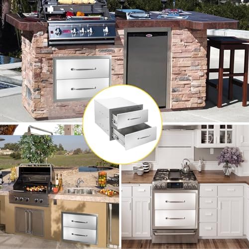 Outdoor Kitchen Drawers 18" W x 15" H x 23" D Flush Mount Double layer BBQ Drawers with Chrome Handle,Stainless Steel Built-in 2-Drawer for Outdoor Kitchen Island, Patio Grill Station - Image 6