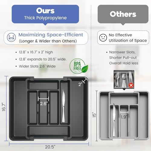 Caperci Large Silverware Organizer Tray for Kitchen Drawer Utensils Thicker - Image 3
