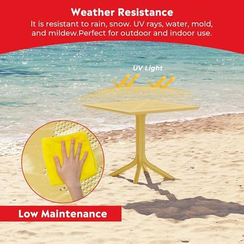 Costaelm Patio Dining Table for 4, Square PP Patio Table, 4-Person Weather Resistant Porch Tables for Outside Poolside Deck Lawn Garden Backyard, Yellow - Image 5