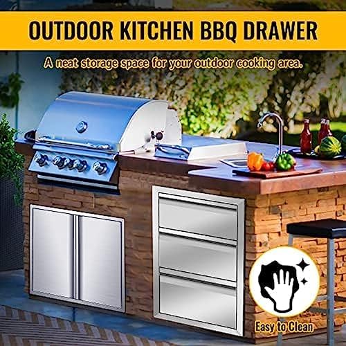 Outdoor Kitchen Drawers, Triple BBQ Drawers Stainless Steel Built-in Drawer For Outdoor Kitchen Island, Patio Grill Station,Three Drawers - Image 7