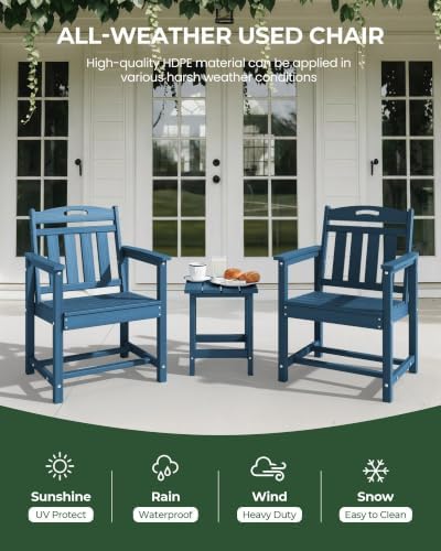 HDPE Outdoor Patio Dining Chairs with Wide Seat, Oversized, Navy Blue - Image 4
