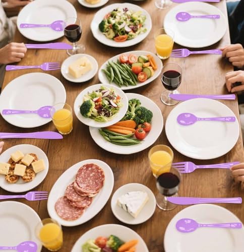 SietDESEO 50 PCS Light Purple Plastic Spoons Disposable Utensils Heavy Duty Purple Spoons Disposable Cutlery for Birthday Wedding Baby Shower Bridal Shower Plastic Silverware - Image 7
