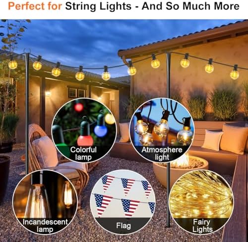6 Pack String Light Poles for Outside, Upgraded Heavy-Duty Metal Poles for Outdoor String Lights with Fork, Adjustable Lighting Hanging Accessories for Patio Decor Pergola Backyard Garden Decorations - Image 4