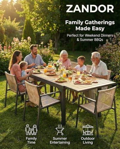 ZANDOR Expandable Patio Dining Table for 4-8 People, Aluminum Outdoor Square Table(55"-82.7") with Safety Lock,Adjustable Height-Wood Grain for Backyard,Garden,Porch, Yard,Poolside,Grey - Image 6