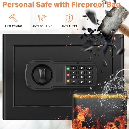 9.84"H Small Safe Box for Money | 1.2 cuft Security Safe with Fireproof Bag - Image 2