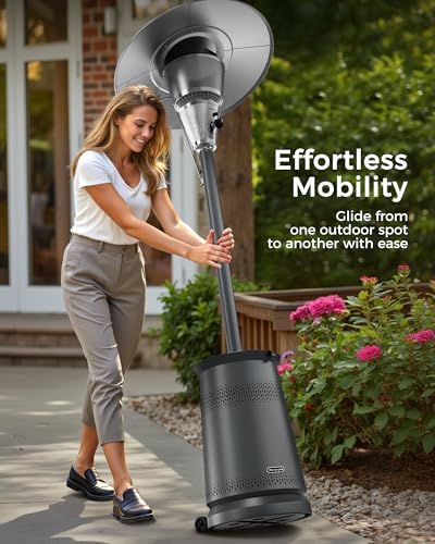 50,000 BTU Patio Heater for Outdoor Use With Adjustable Heat Focusing Top, Portable Propane Patio Heater with Wheels, Stainless Steel Burner for Porch, Deck, Garden, Commercial (Grey) - Image 4