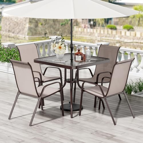 TLSUNNY 5 Pieces Patio Dining Set for 4, Glass Table and Textilene Chair by TLSUNNY