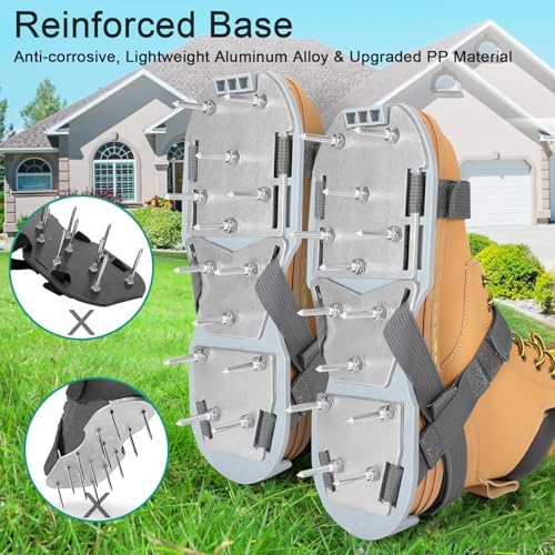 Lawn Aerator Shoes for Grass - Pre-Assembled Grass Aerator Shoes for Lawn - Soil Yard Aerator Tool for Aerating Patio Garden, Gray, Medium Size - Image 2