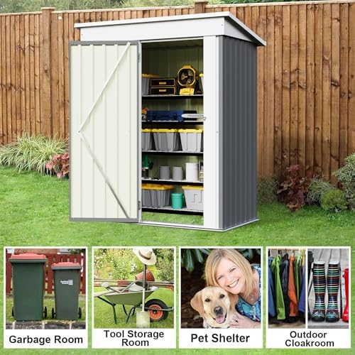 JUMMICO Metal Outdoor Storage Shed 5 x 3 FT Metal Shed with Lockable Door,Waterproof Garden Tool Shed Storage House for Backyard Patio Lawn,Grey - Image 7