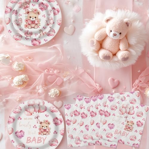 40 Guests We Can Bearly Wait Baby Shower Plates – Pink Teddy Bear Plates and Napkins Set for Girl Baby Shower Decorations - Image 5