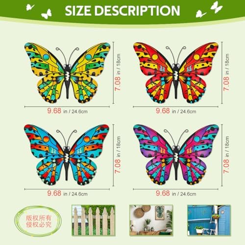 Metal Butterfly Wall Decor - 9.6" Outdoor Fence Wall Art Decor, Hanging Decoration for Garden Yard Living Room Bedroom Patio Balcony(4 Pack) - Image 4