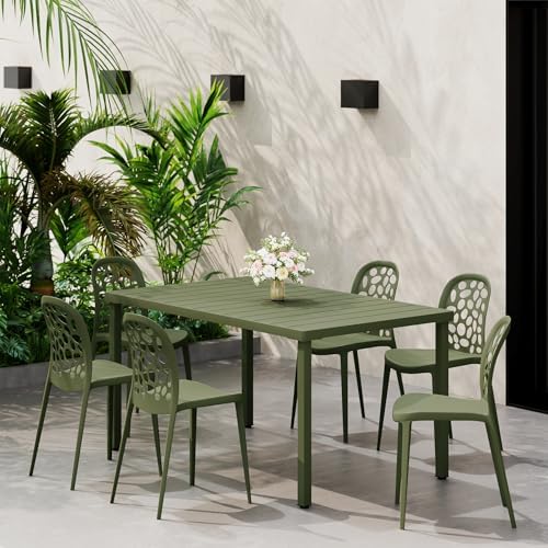Costaelm Outdoor Dining Table for 6, Rectangular Metal Patio Table, 6-Person Weather Resistant Steel Slat Table for Lawn Garden Backyard, Olive Green - Image 3