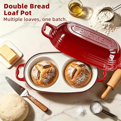Enameled Cast Iron Dutch Oven Pot with Lid, Double Bread Loaf Pan - Image 3