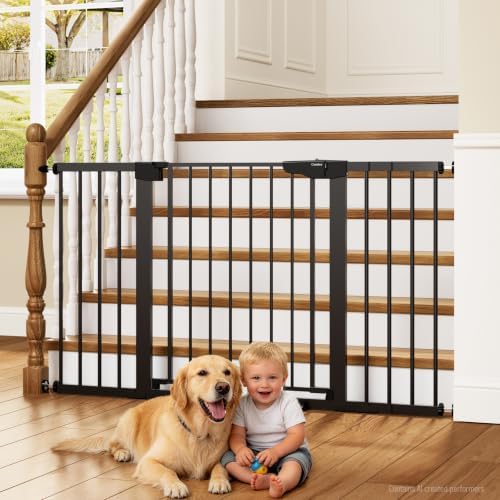 Cumbor 30-54" Extra Wide Baby Gate for Stairs & Auto Close Dog Gate Black by Cumbor