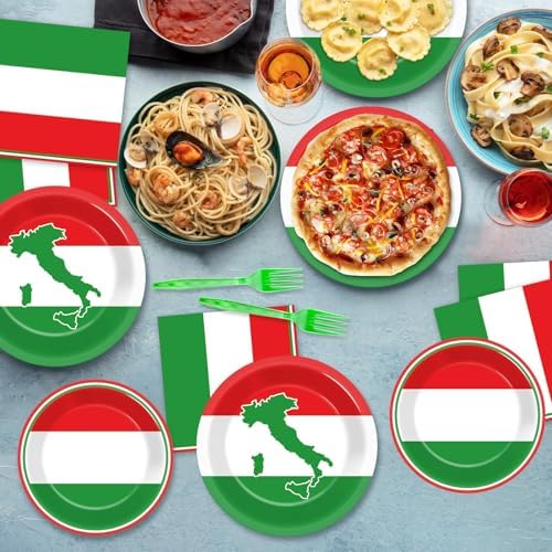 100 Pcs Italian Flag Plates and Napkins Party Supplies Italy Flag Disposable Paper Tableware Set Italian Red White and Green Party Decors Favors for Family Gathering Kitchen Dining Serves 25 Guests - Image 6