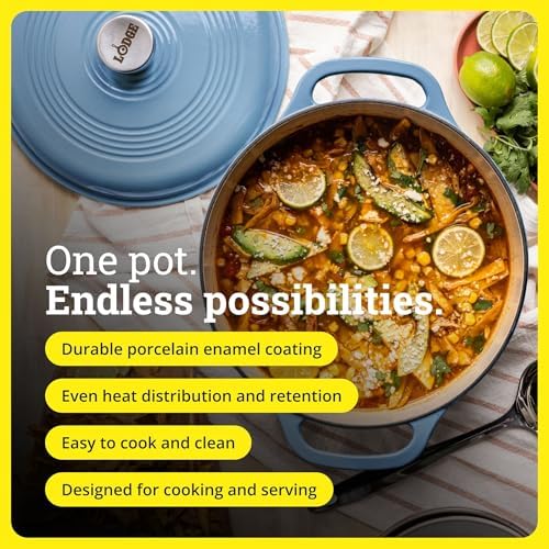 Lodge Essential Enamel Cast Iron Dutch Oven, 6 Quart, Storm Blue - Image 2