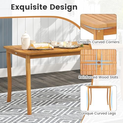 HAPPYGRILL 3 Pieces Acacia Wood Patio Dining Set, Outdoor Table Bench Set with 1.97” Umbrella Hole, Outside Furniture Set for Poolside Backyard Garden Deck - Image 6
