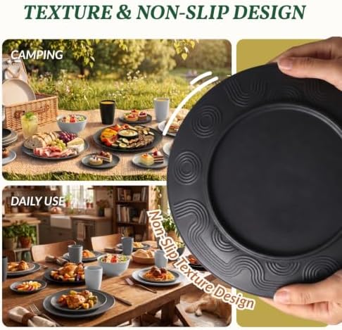 Homienly 40 PCS Kitchen Plates and Bowls Sets for 8 Wheat Straw Dinnerware Sets Microwave and Dishwasher Safe Camping Dish Set Plate Set, Kids, Reusable, Unbreakable, Lightweight-BlackGrey - Image 7