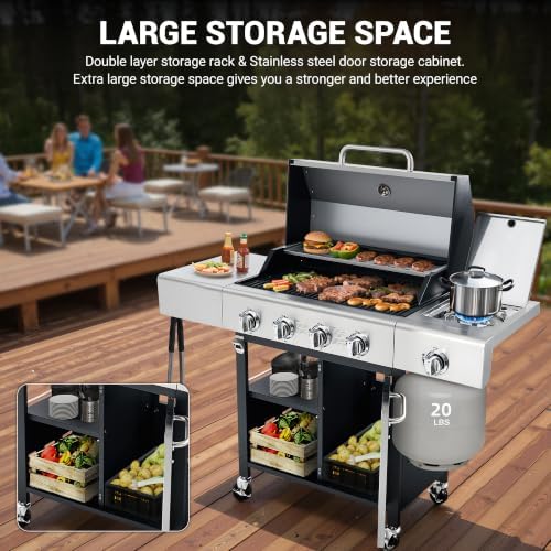HUGROVE 4-Burner Propane Gas BBQ Grill with Side Burner(Silver 01) - Image 7
