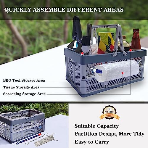 BBQ Caddy Grill Tools Storage Basket with Paper Towel Holder, - Image 2