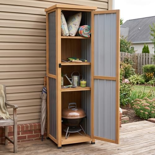 PetsCosset 62" H Outdoor Corner Storage Cabinet with Lockable Doors, Outdoor Indoor Small Storage Cabinet with Metal Top, 3 Adjustable Shelves for Patio, Porch, Entryway or Small Spaces by PETSCOSSET