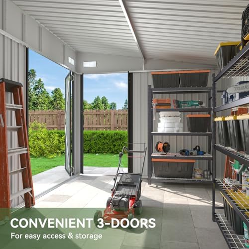 Aoxun 9.4'x7.3' Triple Door Shed Outdoor Storage Shed Black - Image 3