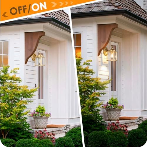 MATAMEYE Outdoor Wall Lantern, Exterior Waterproof Wall Sconce Light Fixtures, Gold Front Door Lighting with Clear Beveled Glass Shade, 2 Pack - Image 7