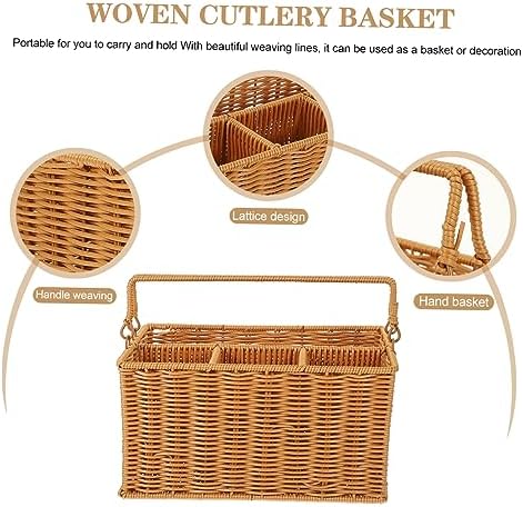Brown Imitation Rattan Cutlery Holder, Kitchen Utensil Organizer Basket - Image 3