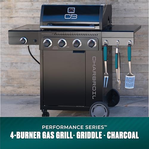 Charbroil Performance Series 4‑Burner Gas Grill Bundle – Black Cabinet Grill with Side Burner with Griddle Insert & Gas2Coal Charcoal Tray - Image 2