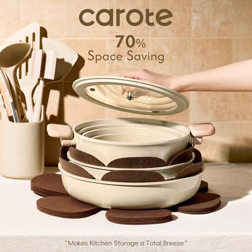 CAROTE 25pcs Ceramic Cookware Set, Pots and Pans Set with Detachable Handle - Image 4