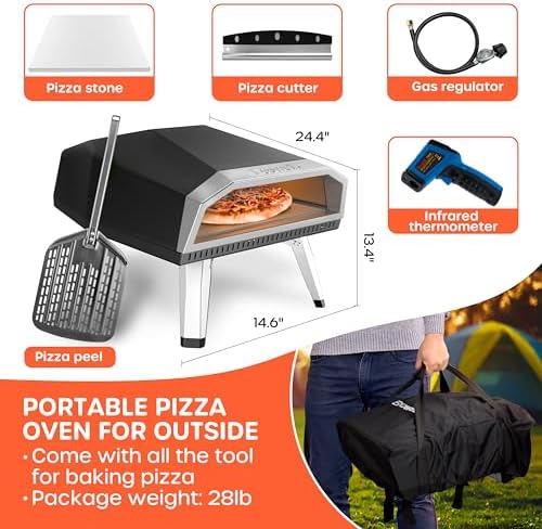 Outdoor Propane Gas Pizza Oven – 12" Camping Pizza Oven with Gas Regulator Cooks Pizza In 80-second, Propane Grill Reaches 930°F, with Pizza Stone/Peel/Cutter/Infrared Thermometer (12 Inches) - Image 2