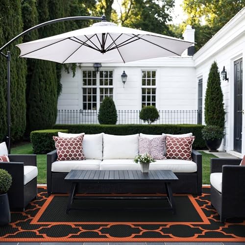 GENIMO Outdoor Rug, Waterproof Plastic Rugs for Patio, 6'x9' Black Orange - Image 5