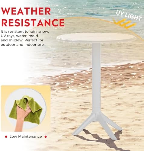 Costaelm Patio Table for 4-Person, Outdoor Patio PP Round Dining Table, All-Weather Bistro Dining Table for Backyard Deck Porch Poolside, White - Image 5
