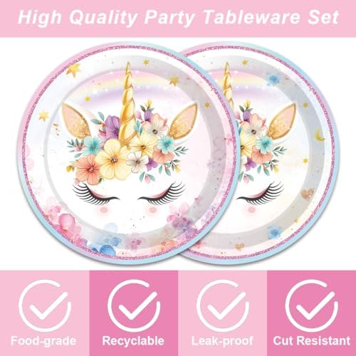 40Pcs Unicorns Birthday Decorations for 20 Guests Birthday Party Supplies Set Unicorns Plates and Napkins Magical for Girls Baby Shower Party Decorations - Image 3