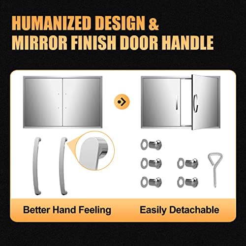 BBQ Access Double Doors 36Wx24H Flush Mount Stainless Steel Outdoor Kitchen Door for Outside Cabinets and BBQ Island - Image 4