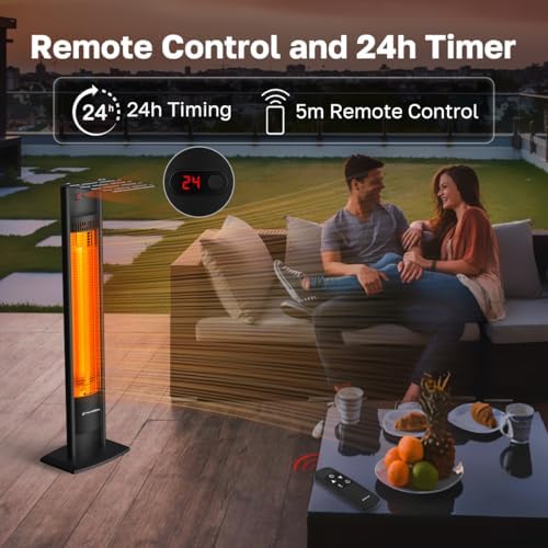 ThermoMate Outdoor Indoor Electric Patio Heater, 1500W 38.5" Portable Tower Infrared Heaer, IP55 Rated Space Radiant Heater with Remote, Timer, Tip-over Protection for Backyard, Restaurant & Garage - Image 3