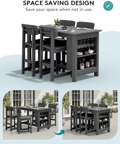 SERWALL 8-Piece Outdoor HDPE Counter-Height Bar Dining Set for 6, Gray - Image 6