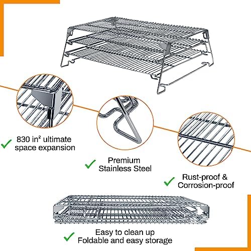 Jerky Racks for Barrel Style Pellet Grills, 21"W×17.2"L, 3 Tiered Foldable Sliding 830 in² Cooking Space Expansion Grate Accessory for Pit Boss, Traeger, Z Grill, Green Mountain and More Smoker Grills - Image 5