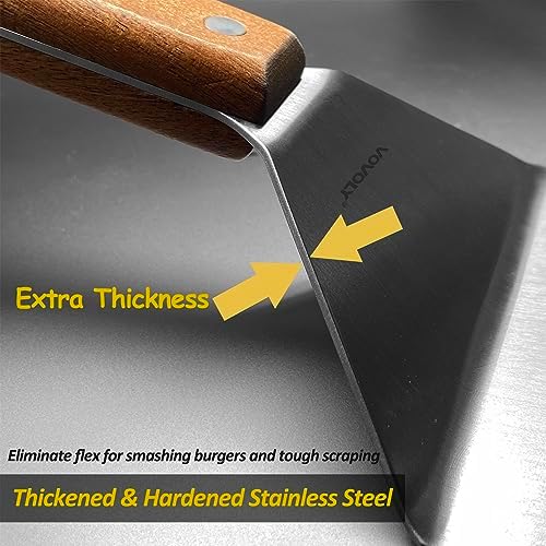Extra Wide Spatula, Large Metal Spatula with Full Tang Wooden Handle & Beveled Edges for Skillets, Griddles & Grills, Pancake Flipper Turner, Smash Burgers Turner, 6 x 5-inches - Image 5