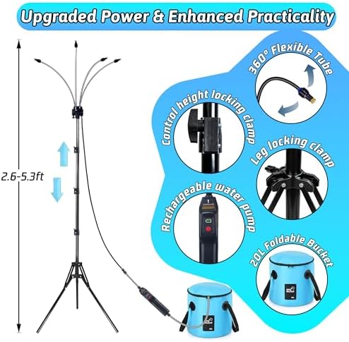 Standing Misters for Outside Patio, 5.3 FT Adjustable Height Misting System with Rechargeable Water Pump & Portable Bucket, No Faucet Needed, Outdoor Cooling Mister for Patio, Backyard, Porch & Lawn - Image 4