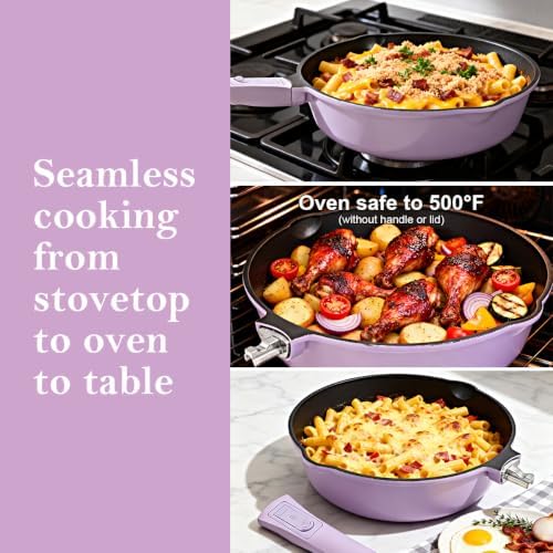 12 Inch Deep Frying Pan Skillet Nonstick with Lid, 5 Qt Saute Pan - Image 3