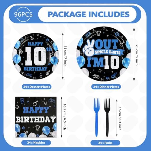 96Pcs 10th Birthday Supplies for Boys Blue Black 10th Birthday, Serves 24 - Image 5