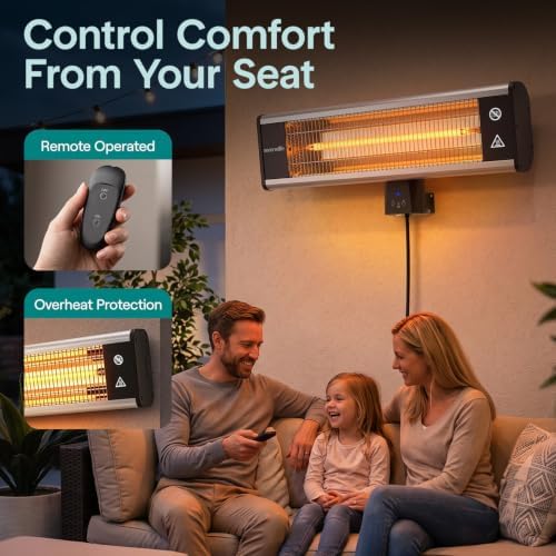 SereneLife Infrared Patio Heater, Wall-Mounted Electric Heater with Remote Control, 1500W, IP65 Approved, Odorless, Indoor/Outdoor for Patio, Restaurant, Backyard, Garage, Decks - Image 5