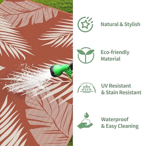 GENIMO Outdoor Rug, Waterproof Plastic Rugs 10'x14' for Camping Brick Red - Image 6