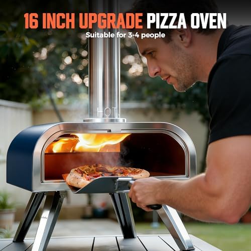 BIG HORN 16" Multi-Fuel Outdoor Pizza Oven – 2-in-1 Wood-Fired & Gas Compatible (Burner Sold Separately), 1112°F Outdoor Stainless Pizza Cooker, Portable for Party Usage, Navy Blue - Image 4