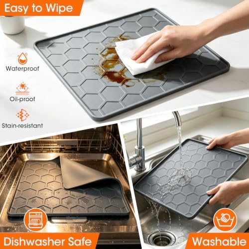 Winceed Silicone Heat Resistant Mat for Ninja Foodi Smart XL Grill, Anti-Slip Silicone Mat Compatible with Ninja Foodi Indoor Grill, Kitchen Countertop Protection, Dishwasher Safe, Grey - Image 5