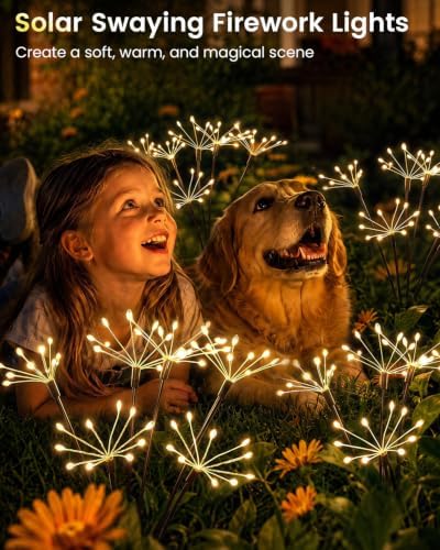 OZS 6 Pack Solar Firework Lights Outdoor, 360LED Solar Garden Lights - Image 2