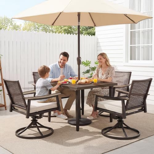 NATURAL EXPRESSIONS 5 Piece Outdoor Dining Set,Rattan Swivel Rocking Chairs - Image 3