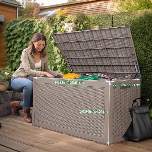 120 Gallon Waterproof Outdoor Storage Box,Resin Deck Box,Lockable Outside Storage Box Container for Patio Furniure,Garden,Pool Tools (120 Gallon,Grey) - Image 2
