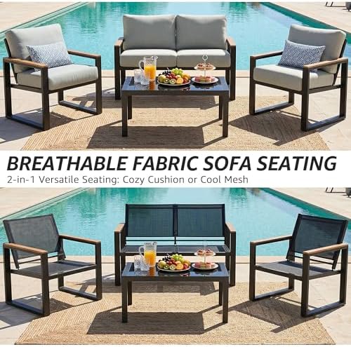 NATURAL EXPRESSIONS 4 Pieces Patio Furniture Sets, Modern Metal Patio Set - Image 6